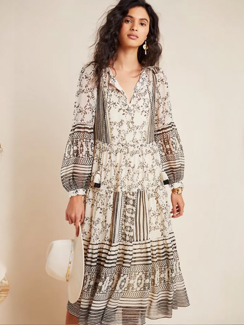 Anthropologie Talulah Midi Peasant Dress M P Tassel